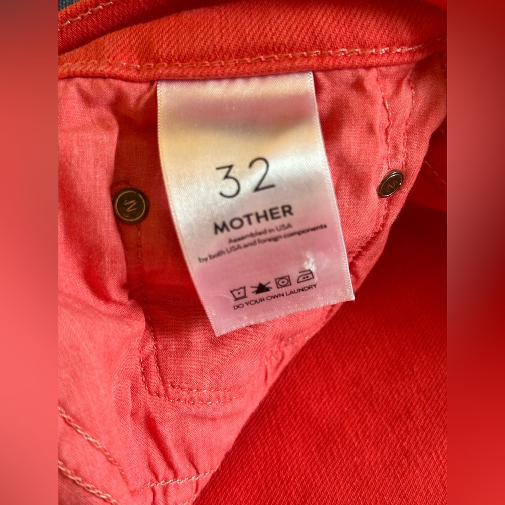Sz 32 Mother Tomcat Ankle Fray in Play Date tomato wash high rise button fly - Picture 9 of 12